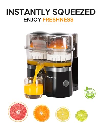 Image of Electric Citrus Juicer with Two Heads, Lemon Squeezer with Power Cord and Cleaning Brush, 1 Button Automatic Juicer for Orange, Lemon and Lime, Easy to Clean