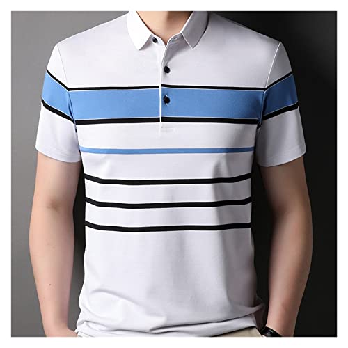 Męska koszulka męska z krótkim rękawem Bawełniana koszulka Lapel Lapel Yarn-Dyed Summer T-Shirt Men