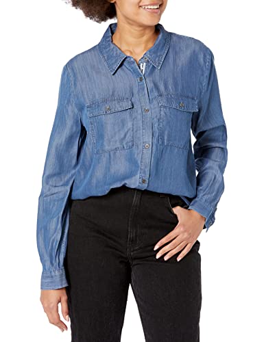 トップス Archive DKNY Jeans Damage Design Sleeves DKNY Women's Everyday Fashionable Jeans Woven Top, Medium WASH at