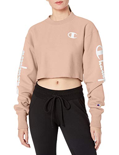 Champion LIFE Women's Reverse Weave Cropped Cut Off Crew, Spiced Almond Pink, Small