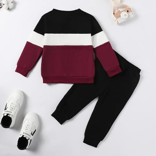 Image of Kid Toddler Boy Clothes Color Block Sweatshirt and Casual Pants 2Pcs Boys Fall Winter Outfits 1-5T