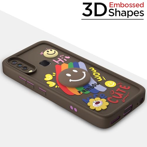 Image of Pikkme Back Cover for Vivo Y12 / Y15 / Y17 / U10 | Soft Silicone| Cute Rainbow Smile & 3D Cartoon Flower Design | Shockproof Raised Camera Protection Bumper Case (Brown)