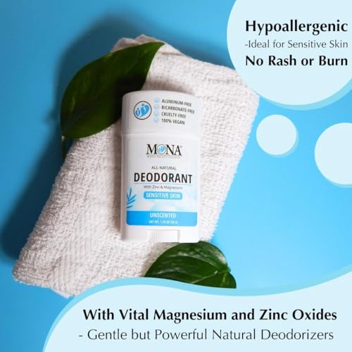 Image of MONA BRANDS All Natural Deodorant For Women & Men | For Sensitive Skin | No Aluminum or Baking Soda | (2-Pack UNSCENTED 1.76 Oz each)