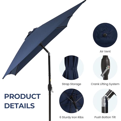 SUNVIVI OUTDOOR 6.5 x 10 Ft Rectangular Patio Umbrella Metal Pole, Outdoor Table Market Umbrella with Crank, 6 Steel Ribs, Polyester Canopy, Navy Blue