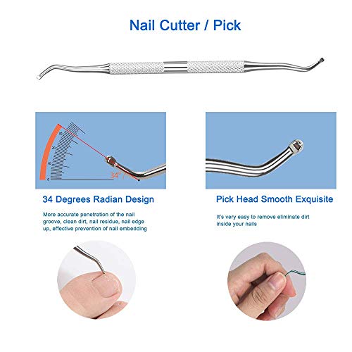 Hifau 8Pcs Premium Cuticle Nippers Pusher Manicure Tools Set, Professional Ingrown Toenail File, Cuticle Remover Trimmer Cutters Tool Gel Nail Art Kit, Stainless Steel, Travel, Gift #TOP5