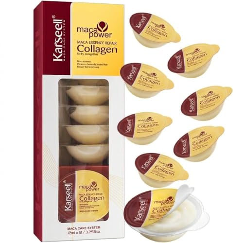 Karseell MACA CARE SYSTEM Mascarilla Capilar Colágeno Monodosis Reparación Intensa Hidratación Profunda Cabello Seco Dañado Anti-Frizz Brillo Suavidad Tratamiento Profesional Formato Viaje 12ml x 8