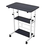 homewell Scrivania mobile altezza regolabile, 60 x 40 x 90 cm, tavolo da computer, tavolino 4 roulette bloccabile, con stoccaggio, per piccoli spazi, camera da letto (nero e bianco)