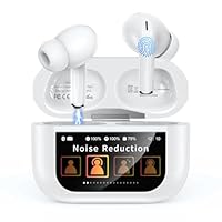 Szwdo Bluetooth Earbuds,Wireless Earphones with Smart Touchscreen Case,ENC Noise Cancelling Mic,Big Bass Stereo Sound,48 Hours Playtime,Lightweight in-Ear Earphone,IPX7, AI for iPhone,Android,White