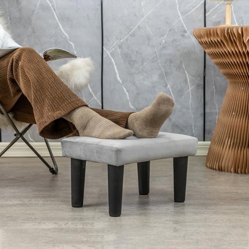 Image of CAROLMADE Ottoman Foot Rest, Velvet Small Ottoman Foot Stool with Legs Modern Footstool Ottomans for Living Room Entryway Office (Velvet-Grey)