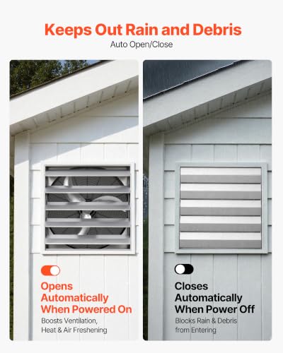 Image of VEVOR 24 Inch Shutter Exhaust Fan Wall Mounted Automatic Louvers Silver, Sturdy Steel Housing, Low Noise, AC Motor, 7030 CFM Ventilation and Cooling for Attic, Garage, Barn, Greenhouse, Workshop | Wall Mounted Attic Fan Automatic Shutter, AC Motor, Heavy-Duty, Ventilation Cooling for Garage, Greenhouse, Shed, Silver