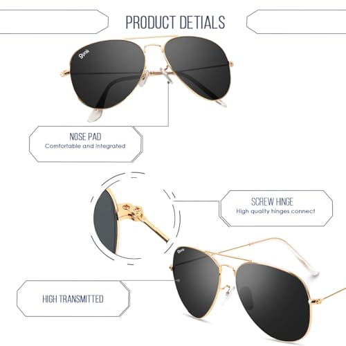 Image of GYNK Men's Aviator Sunglasses | Toughened Glass Lens | UV400 Protection | Lightweight Metal Frame Pilot Sunglasses for Driving, Travel, Outdoor Activities & Daily Wear