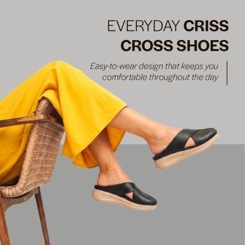 Image of FAUSTO Women Criss Cross Strap Design Perforated Slip On Shoes | Back Open Casual Shoes for Office, Outdoor, Party