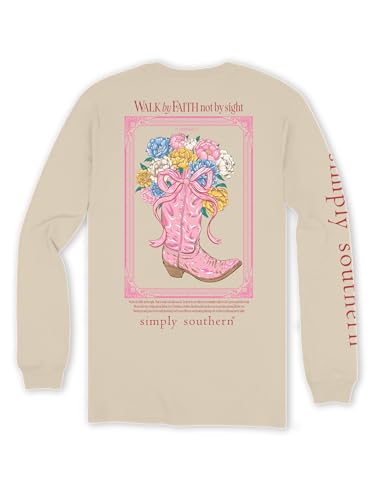 Simply Southern Youth Relaxed-Fit Long Sleeve T-Shirt | Walk by Faith, Not by Sight | Preppy and Stylish Girl's T-Shirt, Medium