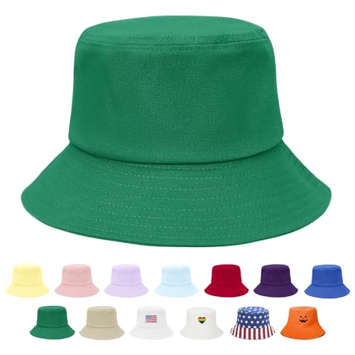 American Trends 100% Cotton Bucket Hat for Women Men Packable Sun Protection Beach Hat Breathable Outdoor Cap (One Size) Green