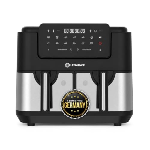 Image of Ledvance Air Fryer | 5L+5L Dual Basket | 2400W | Digital Display & Touch Control Panel | Non Stick Coating | 360Rapid Air Circulation | 85% Less Oil Usage | 12 Preset Menus | 2 Yr Warranty