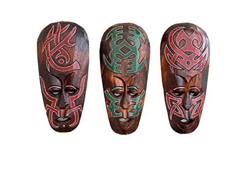 Gorgeous Set Of (3) Hand Chiseled Wood African Style Wall Decor Masks
