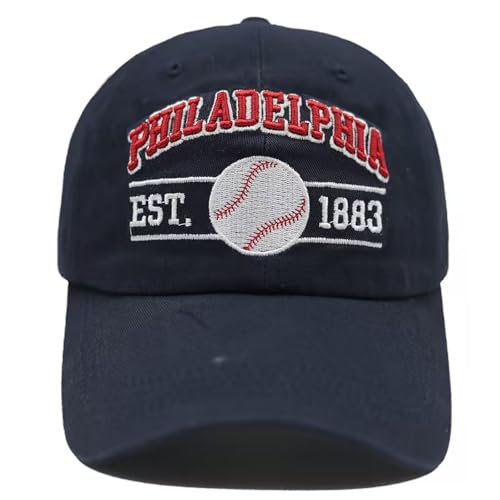 Jvnzaleu Embroidered City Washed Philadelphia Baseball Cap Adjustable Cotton Fans Baseball Hat for Men Women