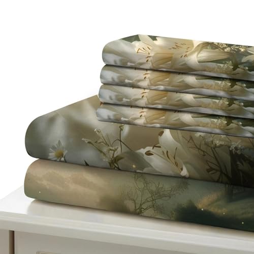 Housse de couette lys blancs pour chambre d'ado parure de lit double doux - 7