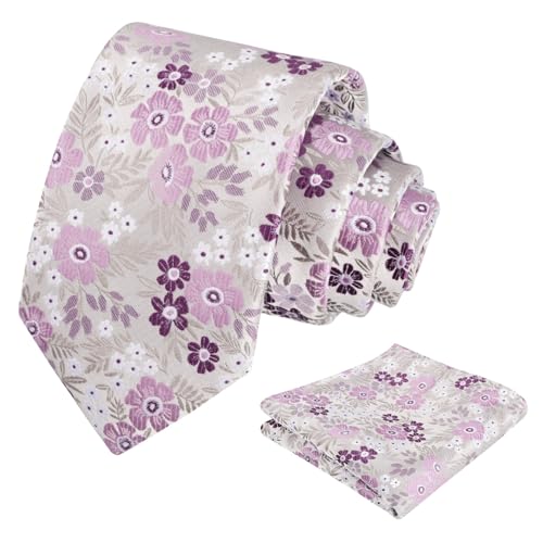Image of Alizeal Mens 3.15'' Natural Flower Pattern Tie with Floral Pocket Square Set