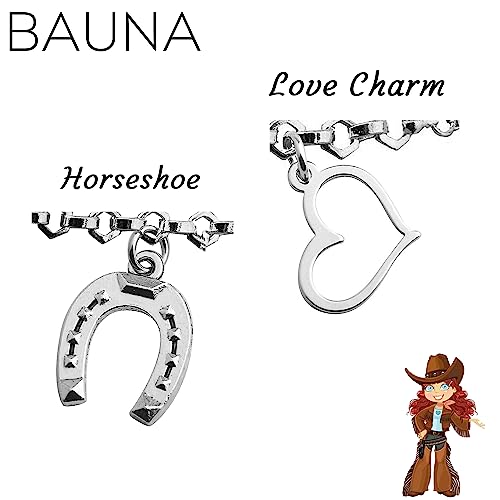 BAUNA Lucky Horseshoe Bracelets Love Heart Pendant Good Luck Horseshoe Charm Adjustable Link Bracelet for Cowgirl Horse Lover Gifts Equestrian Riding Gift2