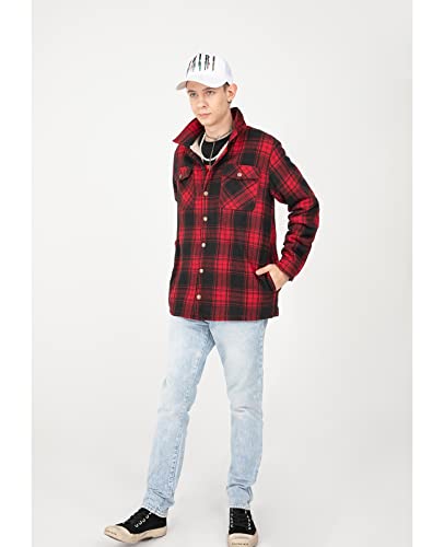 Zenthace Kids Boys Sherpa Lined Flannel Jacket Snap Button Fleece Flannel Shirt Jackets Plaid Flannel Shacket Red L Size 10-12 #TOP5