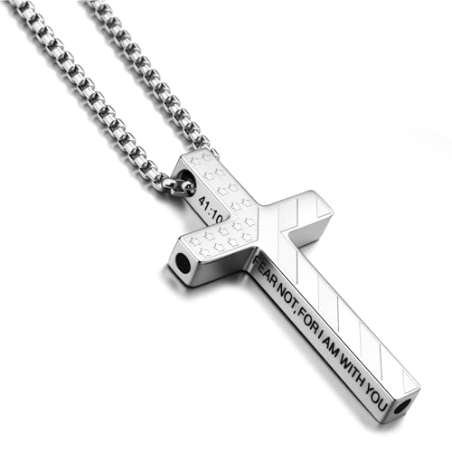 Alissl American Flag Cross Breathing Necklace for Men, Bible Verse Stainless Steel Breathlink Quit Smoking, Vaporless Inhaler Meditation Tools Anxiety Necklace Relief Items Gift Sliver 41:10