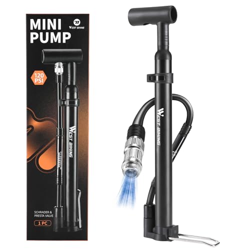 WESTGIRL Fahrrad-Standpumpe Mini Luftpumpe mit Manometer,Standluftpumpe Hochdruck 120 PSI, Fahrradpumpe für Presta Schrader Ventile tragbare klein Fahrradpumpe für MTB Rennrad