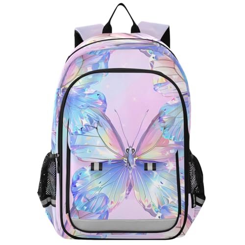 Sac à dos ordinateur portable enfants ergonomique motif papillon fluo léger