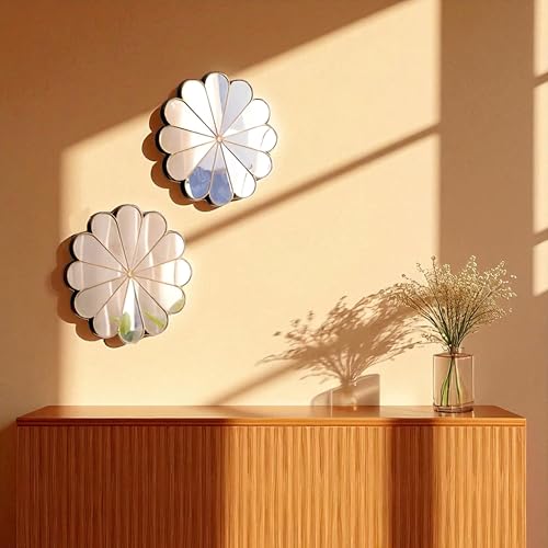 Image of Art Street Bronze Decorative Wall Mirrors 2 Piece Daisy Mirror Set, Floral Petal Design, Compact Size, Wall-Mount Ready, Accent Mirrors for Living Room, Bedroom, or Entryway 24x24 cm