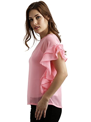 Image of Miss Chase Women's Loose Fit Sheer Ruffled Top