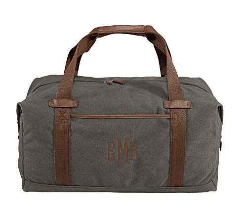 Custom Canvas Duffel Bag for Men Women - Add Your Monogram - Personalized Weekender Bag for Gym, Overnight, Travel
