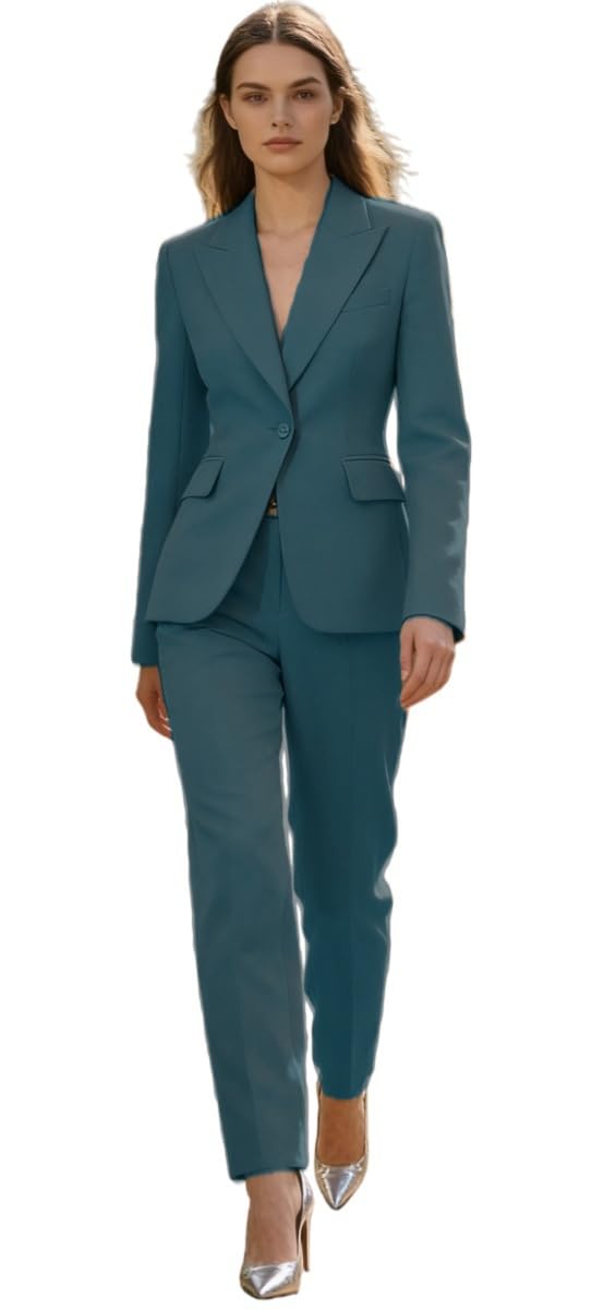 Traje ajustado de 2 piezas para mujer, con solapa de pico y pantalones, traje de negocios, graduación, boda, esmoquin