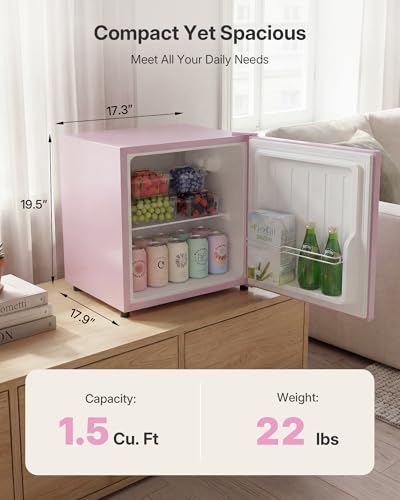 Image of Upstreman 1.5 Cu.Ft All-Refrigerator Mini Fridge, Single Door Small Refrigerator, Dorm Fridge with 7 Adjustable Thermostat, Compact Refrigerator for Dorm, Office or Small Spaces, Pink-CR16