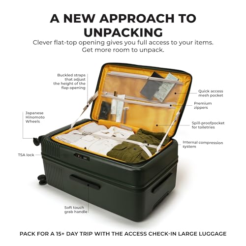 Image of MOKOBARA Access Trunk Luggage Expandable Trolley Bag-77cm(105L expands Upto 115L),Polycarbonate Hardshell,Flat-Top Opening,TSA Lock,8 Silent Wheels,for 15+ Day Trip,Green(Seaweed Green)