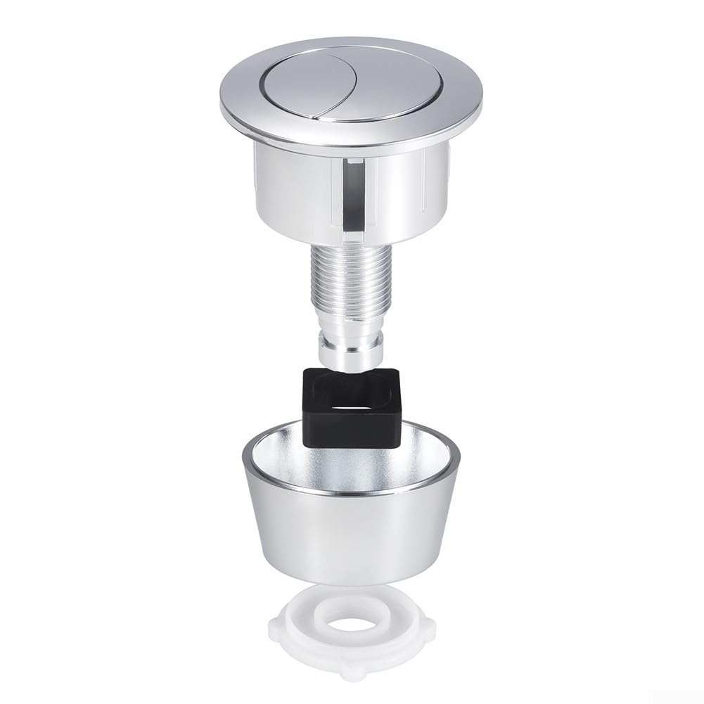 Kit de botón de inodoro de doble descarga – Para agujeros de tapa de cisterna de 20 mm y 40 mm, acabado de latón cepillado con accesorios de instalación completos – para (plata)