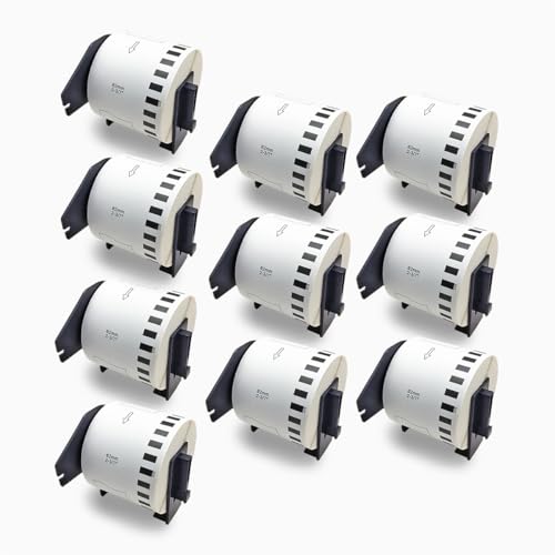 GROF 10 Rollen DK-22205 Endlosetiketten kompatibel mit Brother – 62mm x 30,48m, selbstklebende Papierrolle für QL-Serie QL-500 QL-700 QL-800, ideal für Versandetiketten