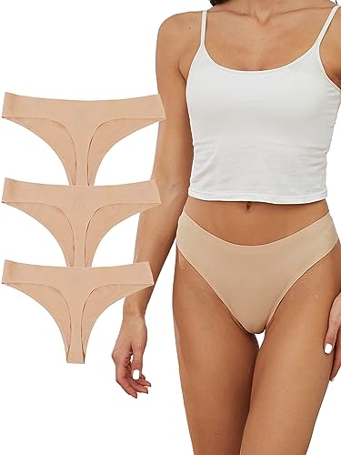 DingLu Womens Seamless Thongs No Show G-String Underwear Pack of 3（Nude,6）