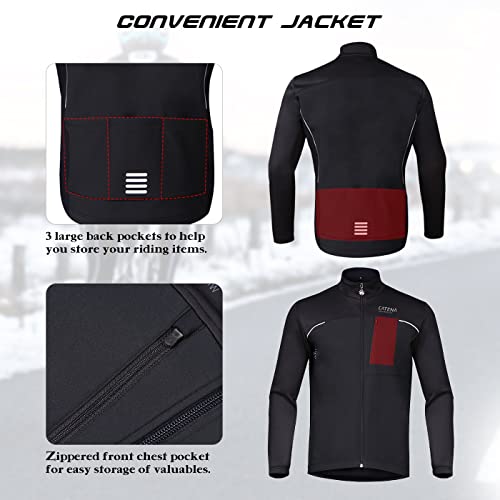 CATENA Men's Windproof Cycling Running Jacket Winter Thermal Fleece Softshell Coat Windbreaker Waterproof Warm Reflective Bike Outerwear - Image 5