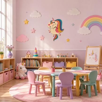 Image of Personalised with Your Name, Fantasy Horse Design Pendulum Wall Clock for Kids Room, Decorative Analog Timepiece with Swinging Element, Fantasy Theme Home Accent for Bedroom, Nursery, Playroom