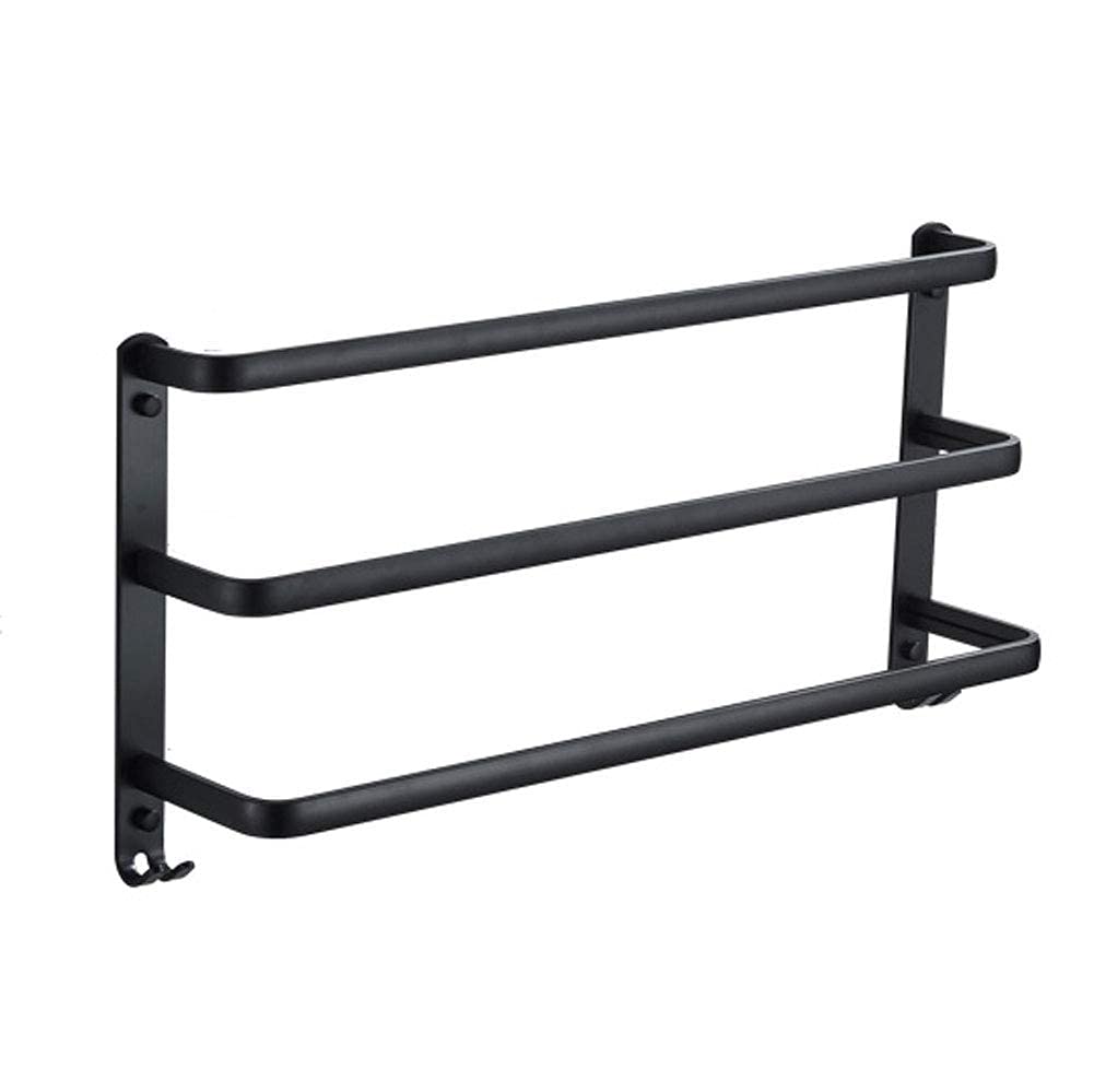 Black Towel Rack For Bathroom Wall Mounted Space Aluminum Towel Rail With Hooks Three-Bar Ladder Bathroom Towel Bar Holder 40Cm