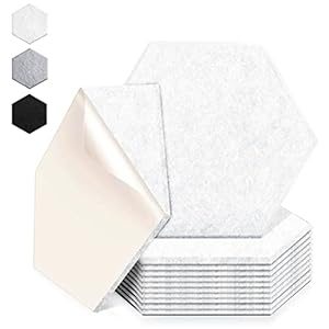 12 Pack Acoustic Panels, 12″ X 10″ X 0.3″ Hexagon Self-adhesive Sound Proof Foam Panels High Density Sound Absorbing Panels for Wall, Acoustic Treatment for Studio, Home and Office (White)