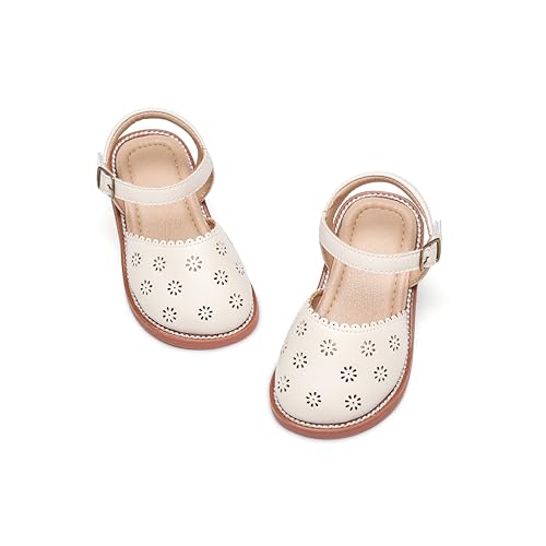 Flaryzone Toddler/Little Girls' Glitter Open-Toe Flat Dress Sandals (Beige, Toddler-Size 6)