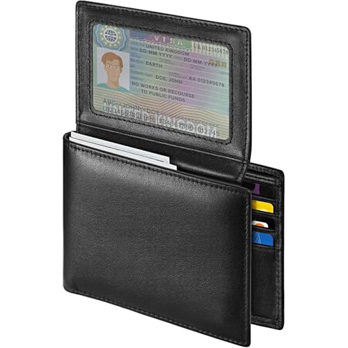 ZYLOXAR Genuine Leather Wallet for Men Slim Bifold RFID Blocking Dual ID Window Ultra Thin Front Pocket Gift Ready Business Travel Everyday Carry (Black) by ZYLOXAR - Used condition - US$42.23