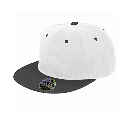 Result Unisex Core Bronx Original Flat Peak Snapback Dual Color Cap (One Size) (White/Black)
