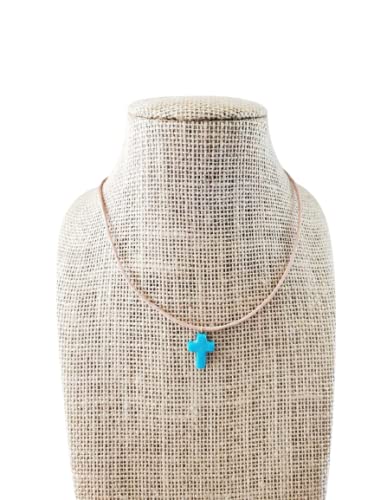 Turquoise Cross Leather Choker Necklace 
