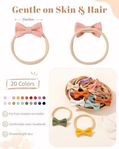 jollybows Baby Girl Bows Headbands 20pcs 2" Newborn Nylon Hairbands Hair Bows for Infant Toddlers2