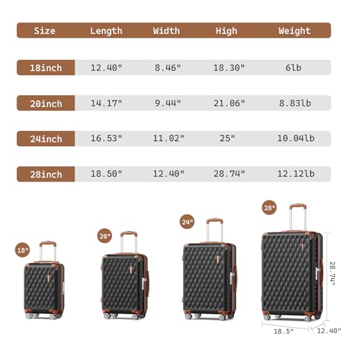 Image of Melalenia Suitcase Sets 6 Piece Hard Shell Carry on Luggage with Spinner Wheels and TSA Lock, Lightweight Travel Backpack for Women, Men, Black Brown