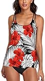 Omichic Modest Tankini Sets for Women's Swimsuits 2 Piece Athletic Bathing Suits Flowy Tank Top with