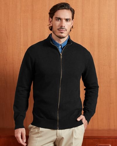 Kallspin Men's Full Zip Sweater Cardigan Pure Cotton Stand Collar Knit Jacket Casual Lightweight Outerwear2