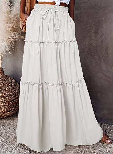 Image of Happy Sailed Womens Floral Print Boho Maxi Skirt Elastic High Waist Pleated Ruffle Flowy Long Skirts S-XL